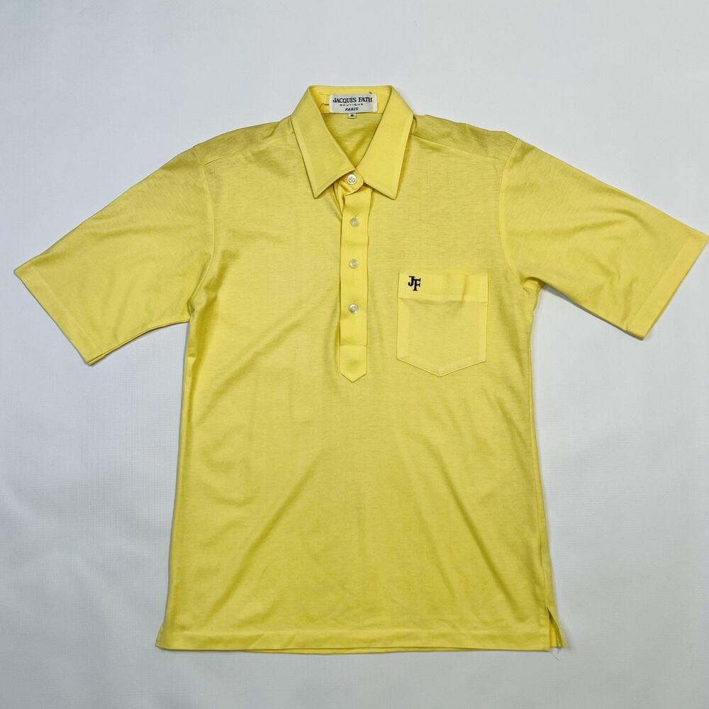 Jacques Fath Polo Shirt Mens Small Yellow Paris Boutique JF Pocket Retro Mod 60s